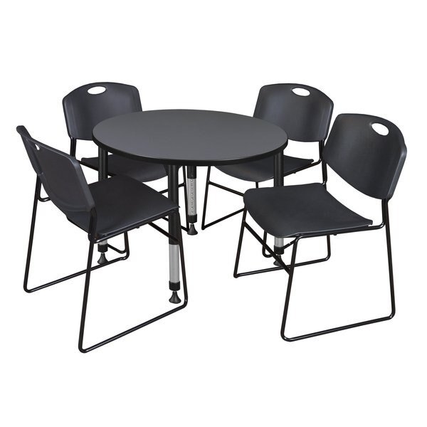 Tables > Height Adjustable > Round Table & Chair Sets, 42 X 42 X 23-34, REGENCY, Mfr# TB42RNDGYAPBK44BK